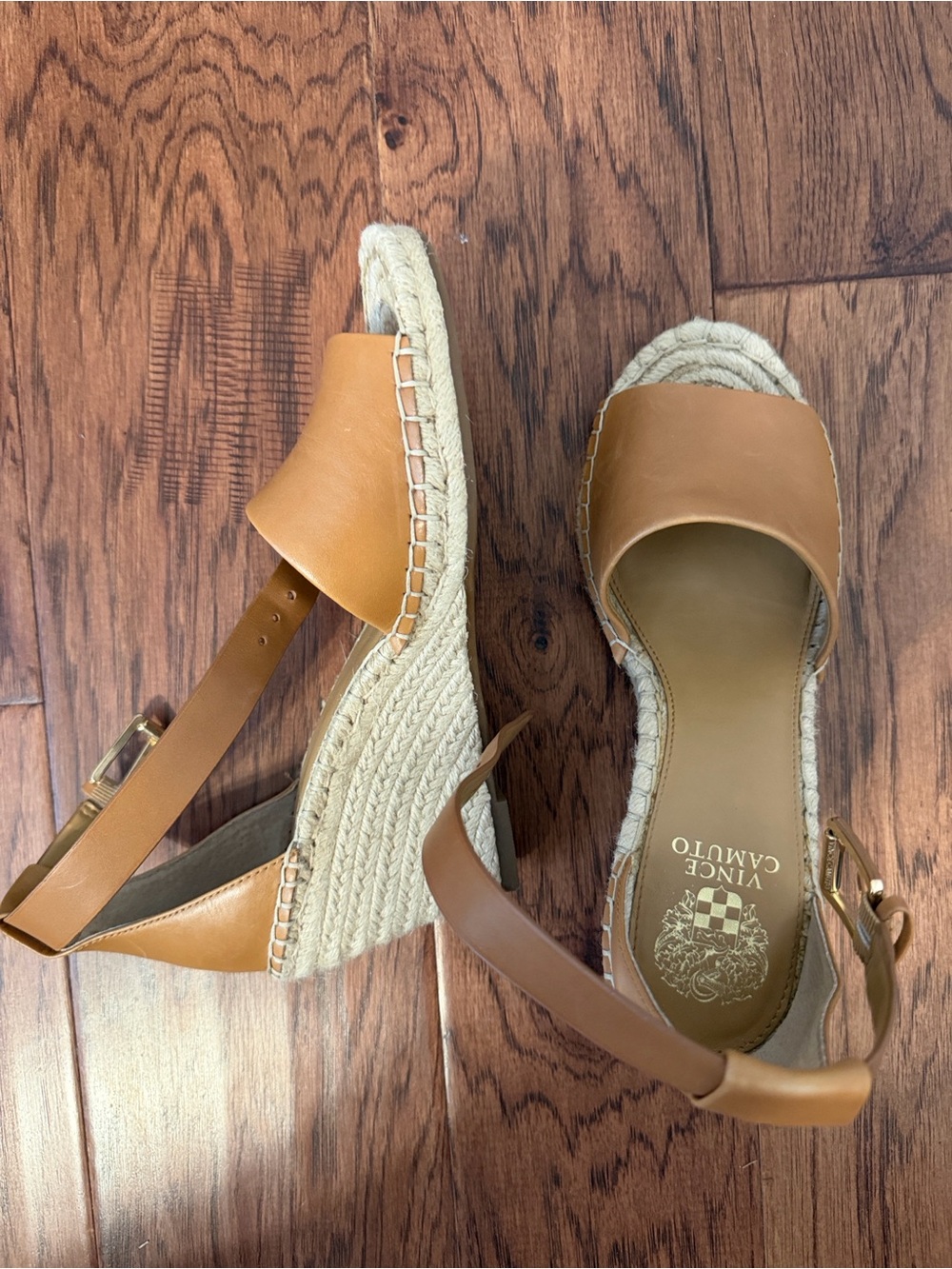 Vince Camuto Cognac Leather Espadrille Wedge Sandals